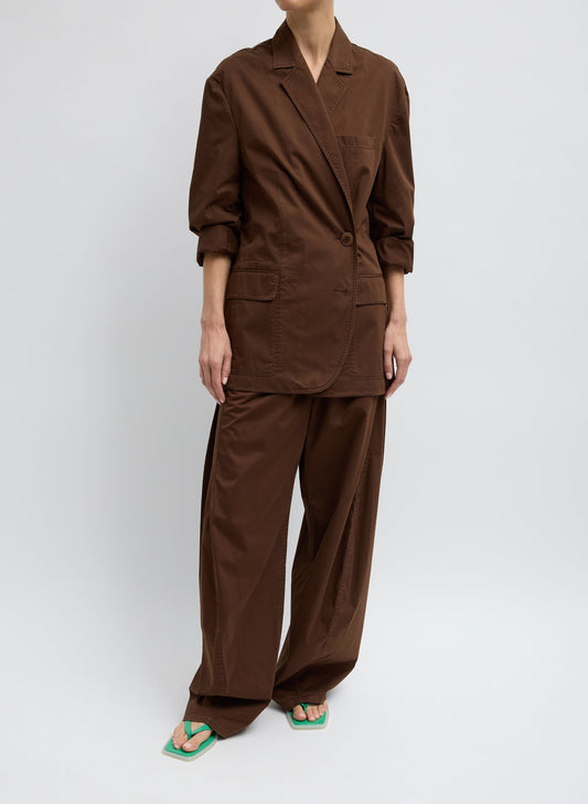 Tibi Brown Garment Dyed Silky Cotton Liam Blazer