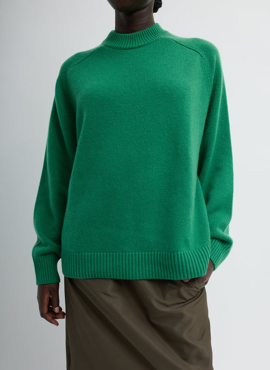 Tibi Green Cashmere Crewneck Oversized Pullover Sweater