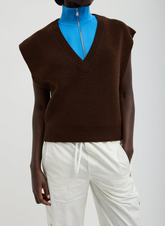 Tibi Brown Cardigan Stitch Sweater Vest With Removable Dickie