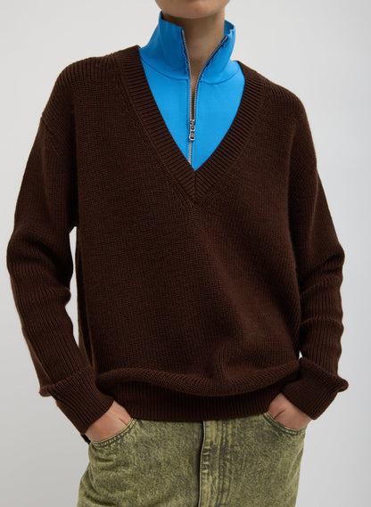 Tibi Brown Cardigan Stitch V-Neck With Removable Dickie
