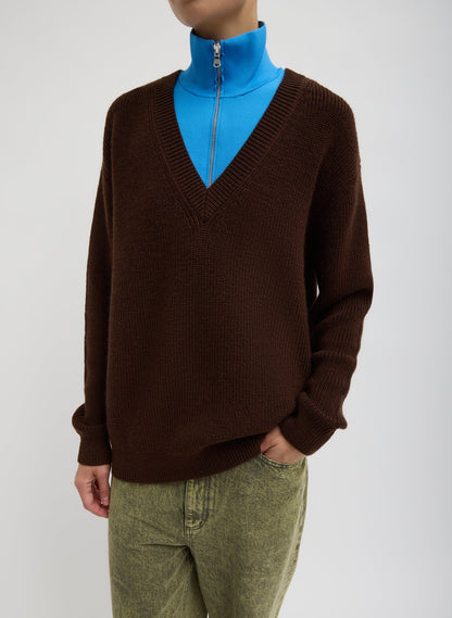 Tibi Brown Cardigan Stitch V-Neck With Removable Dickie