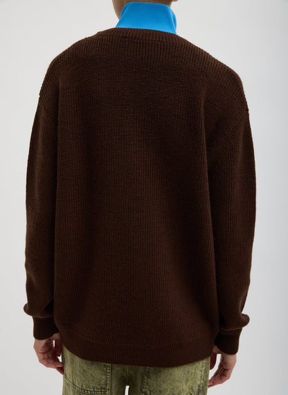 Tibi Brown Cardigan Stitch V-Neck With Removable Dickie