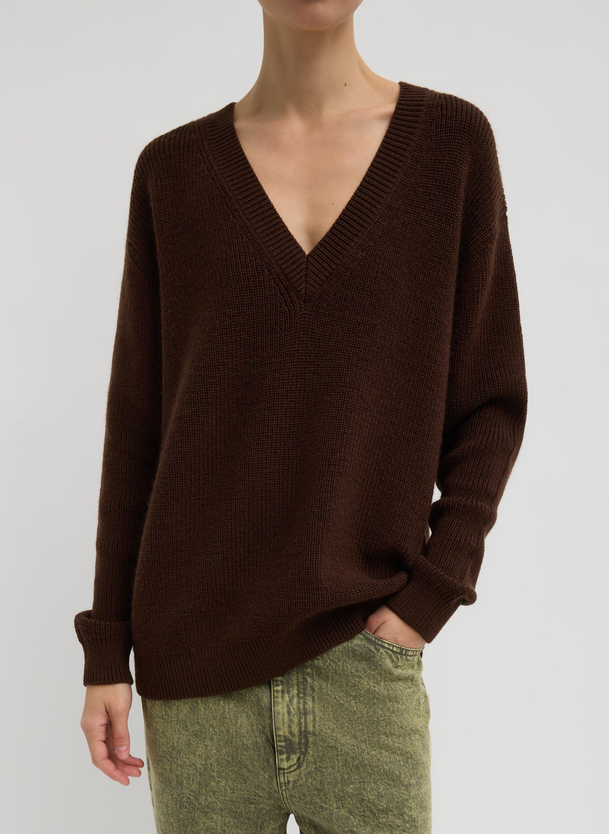 Tibi Brown Cardigan Stitch V-Neck With Removable Dickie
