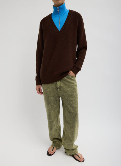 Tibi Brown Cardigan Stitch V-Neck With Removable Dickie