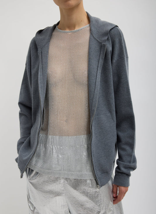 Tibi Medium Heather Grey Double Faced Cashmere Hoodie