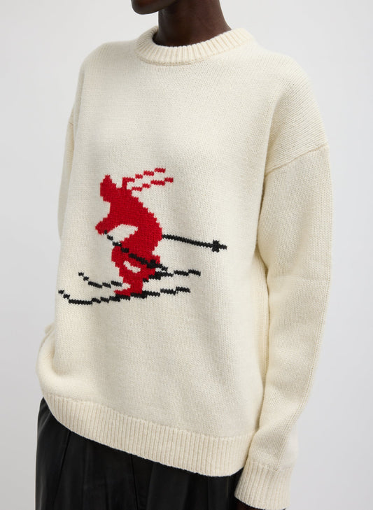 Tibi Ivory Multi Soft Wool Ski Easy Pullover Crewneck Sweater