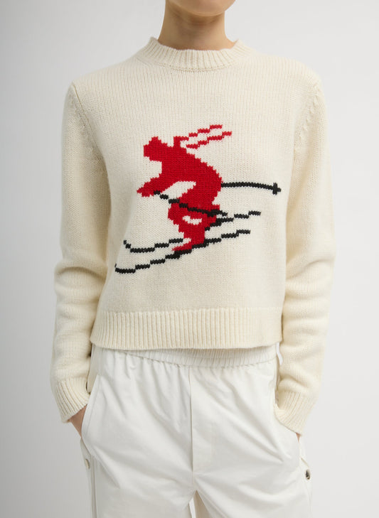 Tibi Ivory Multi Soft Wool Ski Shrunken Sweater