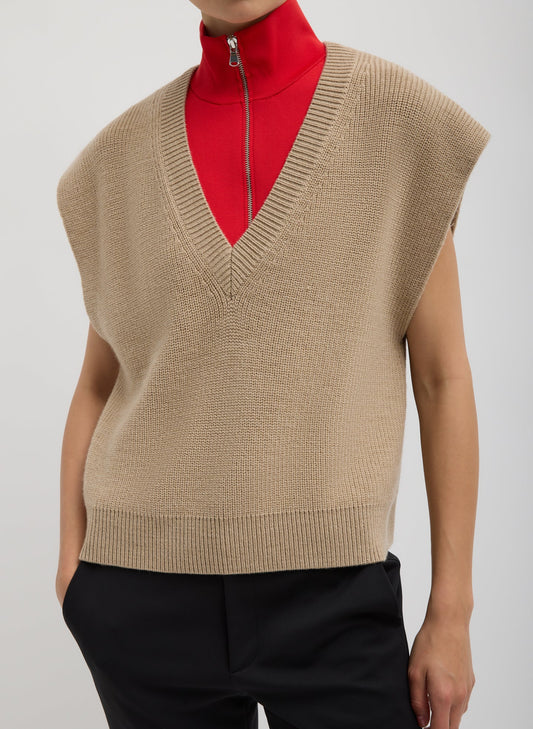 Tibi Latte Cardigan Stitch Sweater Vest With Removable Dickie
