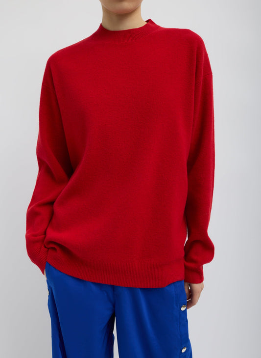 Tibi Red Anna Merino Wool Cut Out Racerback Pullover