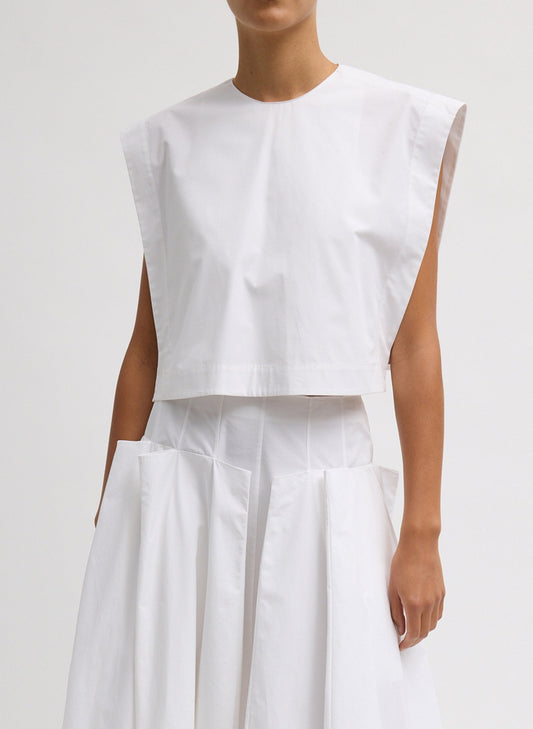 Tibi White Compact Eco Poplin Cropped Square Top