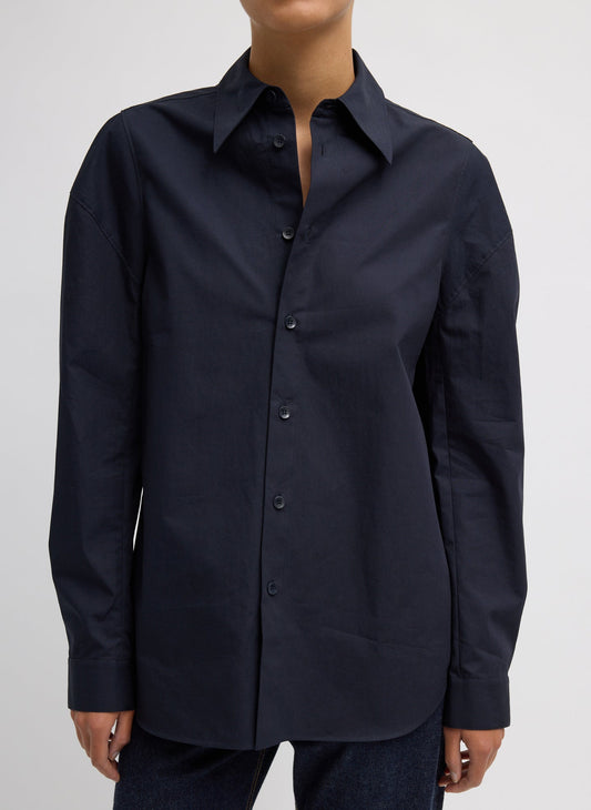 Tibi Navy Compact Eco Poplin Hinged Shirt