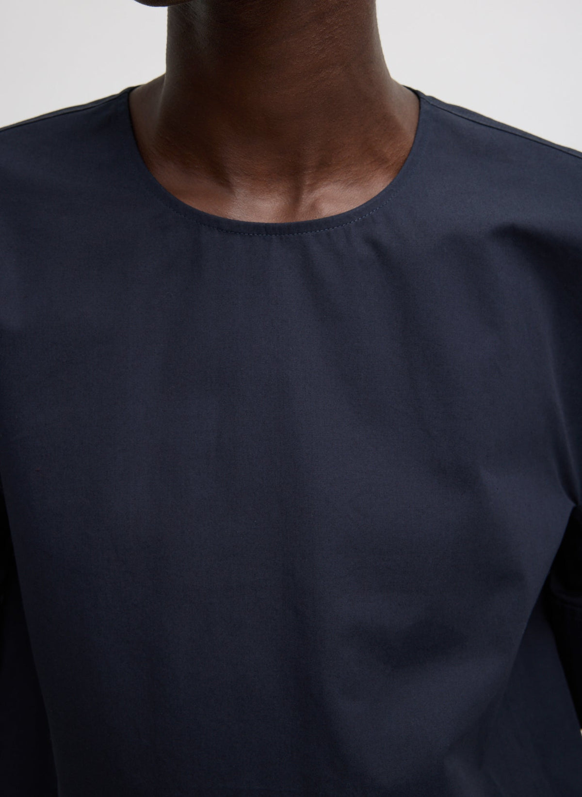 Tibi Navy Compact Eco Poplin Reverse Sleeve Top
