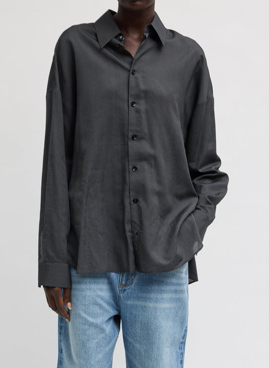 Tibi Black Ultra Light Silk Tencel Oversized Shirt