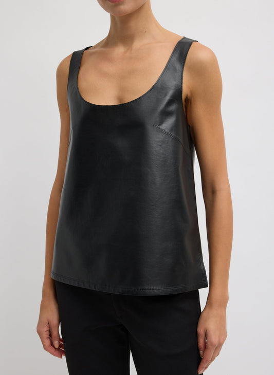 Tibi Black Light Weight Leather Tank Top