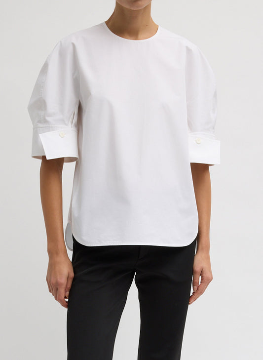 Tibi White Compact Eco Poplin Reverse Sleeve Top