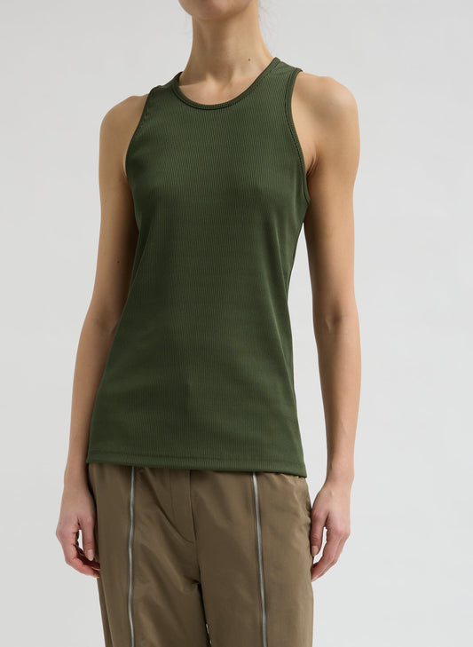 Tibi Dark Moss Stretch Luxe Ribbed Tank Top