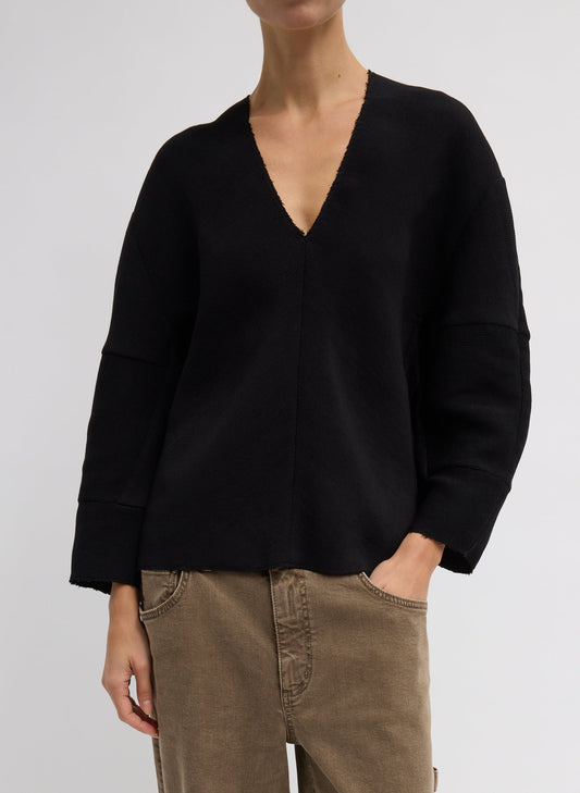 Tibi Black Viscose Plisse Hinged Long Sleeve Top