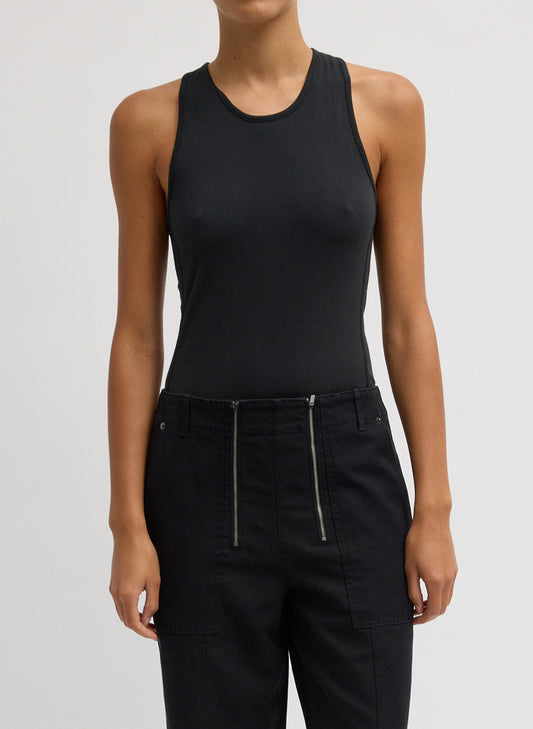 Tibi Black Crewneck Racerback Bodysuit