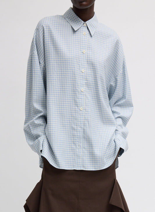 Tibi Blue Multi Linus Check Oversized Shirt