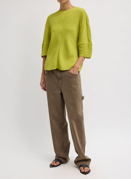 Tibi Pea Pod Viscose Plisse Hinged Short Sleeve Top