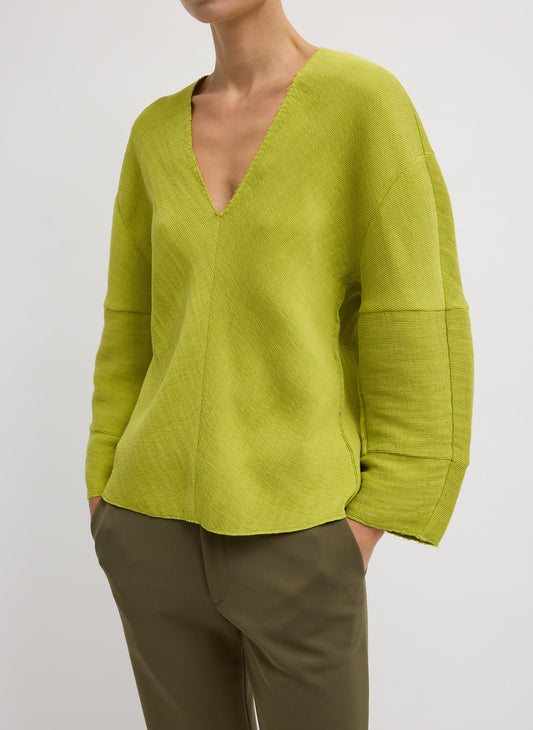 Tibi Pea Pod Viscose Plisse Hinged Long Sleeve Top