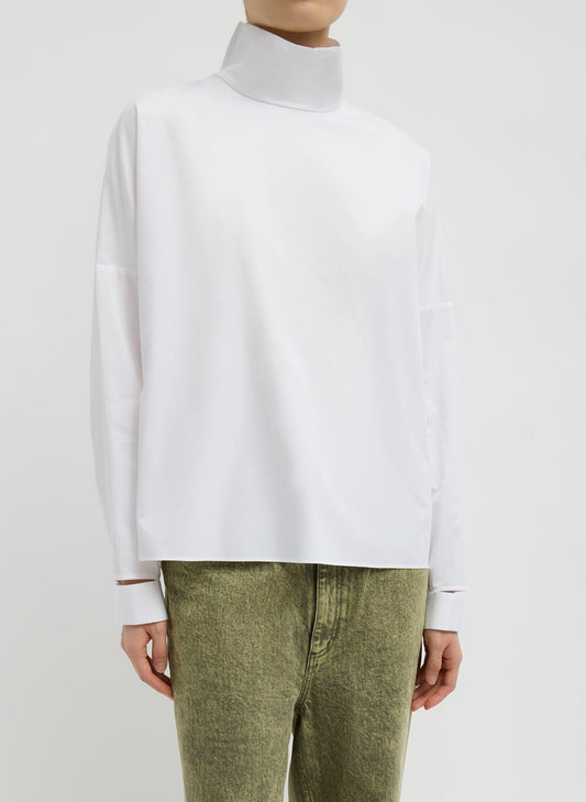 Tibi White Eco Poplin Funnel Neck Dolman Top