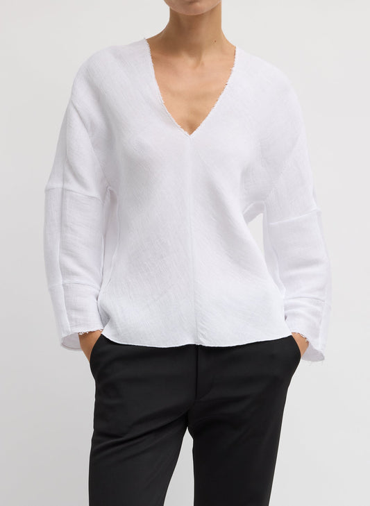 Tibi White Viscose Plisse Hinged Long Sleeve Top