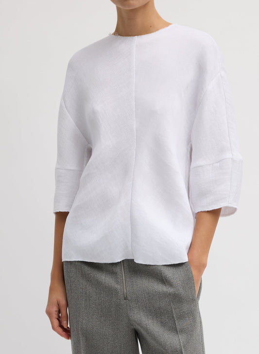 Tibi White Viscose Plisse Hinged Short Sleeve Top