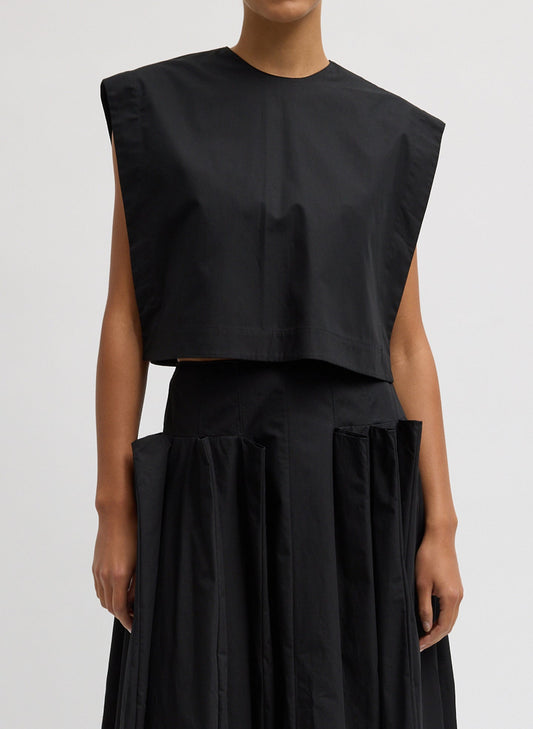 Tibi Black Compact Eco Poplin Cropped Square Top