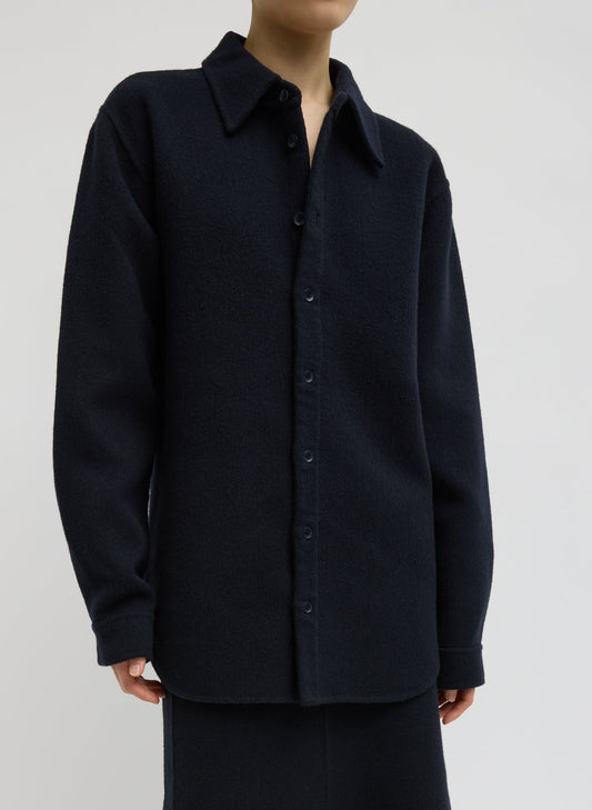 Tibi Navy Luxe Double Faced Wool Angora Easy Shirt