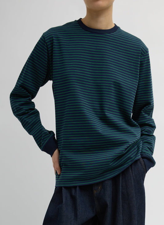 Tibi Navy/Green Multi Striped Perfect Unisex Long Sleeve T-Shirt