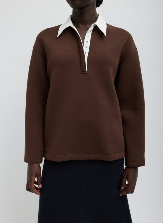 Tibi Brown Bonded Viscose Sculpted Polo