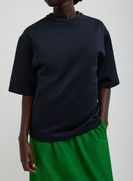 Tibi Navy Active Knit Easy T-Shirt