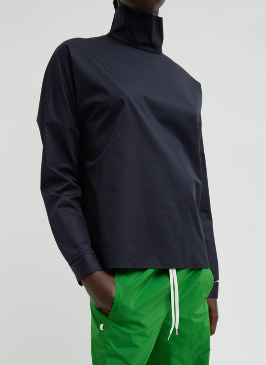 Tibi Dark Navy Eco Poplin Funnel Neck Dolman Top