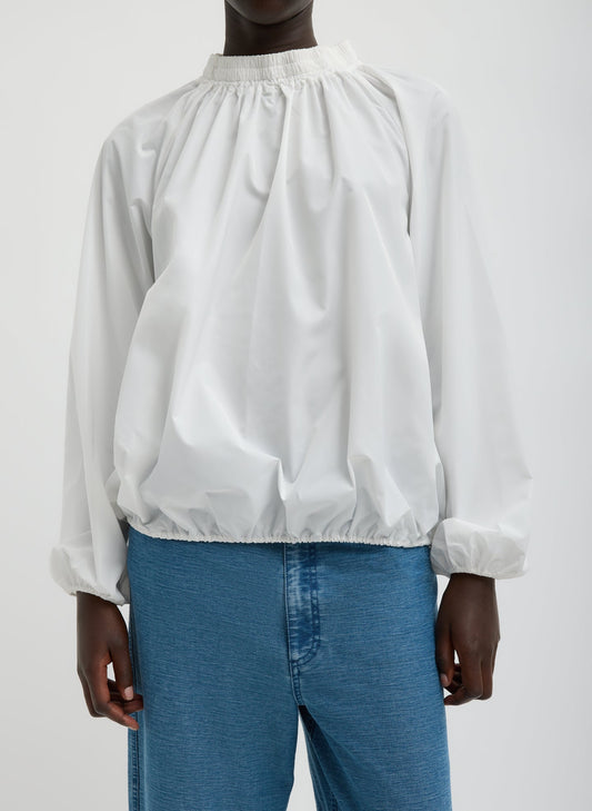 Tibi White Italian Sporty Nylon Shirred Anorak Top