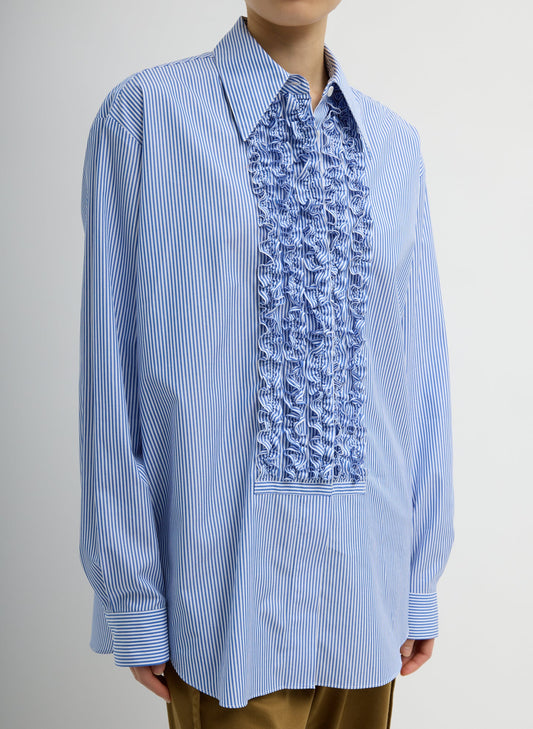 Tibi Blue Multi Striped Shirting Easy Tuxedo Shirt