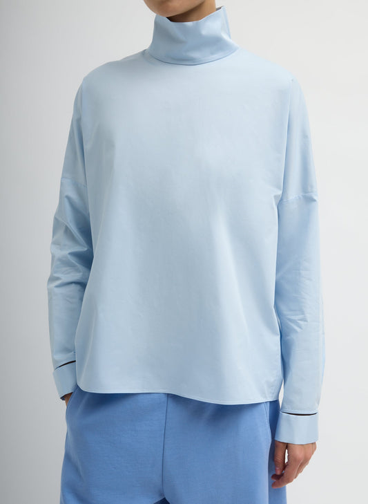 Tibi Chambray Blue Eco Poplin Funnel Neck Dolman Top