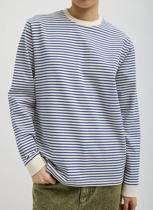 Tibi Blue/White Multi Striped Perfect Unisex Long Sleeve T-Shirt