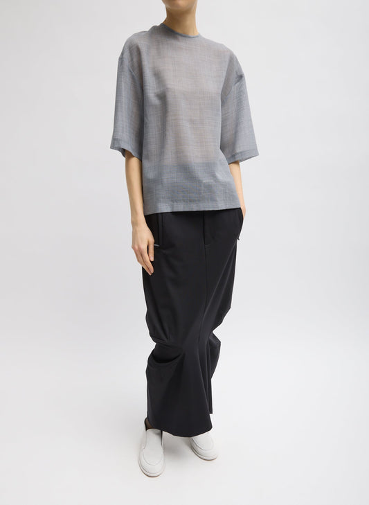 Tibi Heather Grey Sheer Wool Gauze Easy T-Shirt