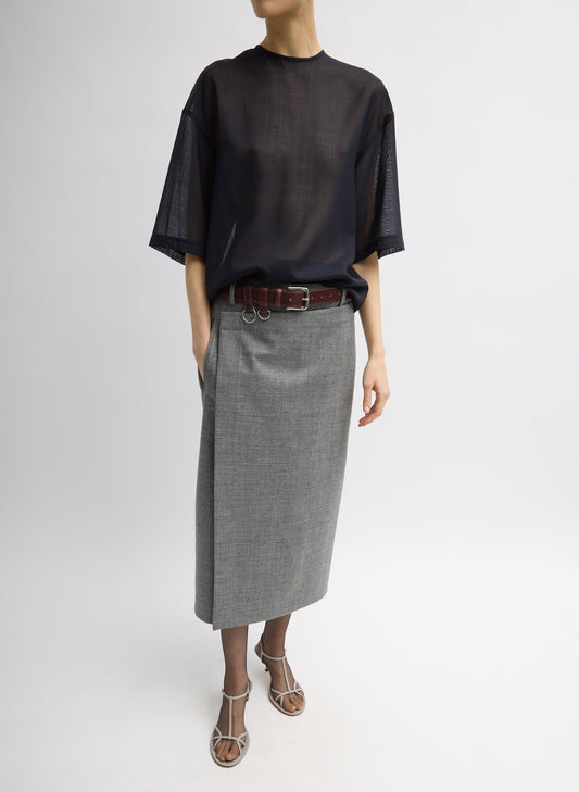 Tibi Navy Sheer Wool Gauze Easy T-Shirt