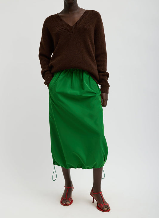 Tibi Green Italian Sporty Nylon Midi Anorak Skirt