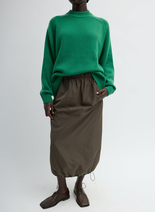 Tibi Dark Hazelnut Italian Sporty Nylon Midi Anorak Skirt