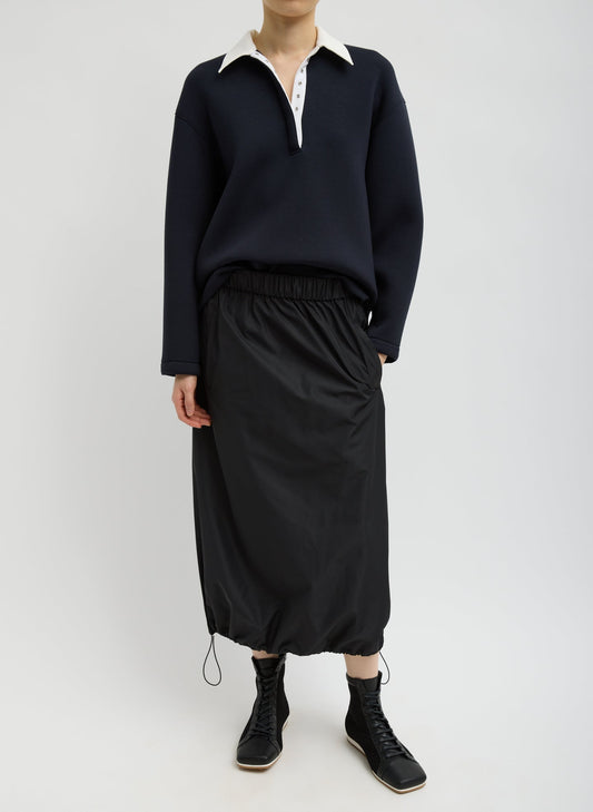 Tibi Black Italian Sporty Nylon Midi Anorak Skirt