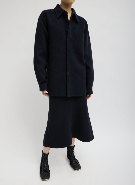 Tibi Navy Luxe Double Faced Wool Angora Sculpted Skirt