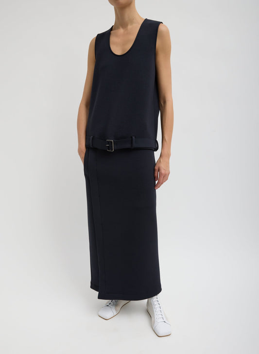 Tibi Dark Navy Bonded Viscose Maxi Wrap Skirt