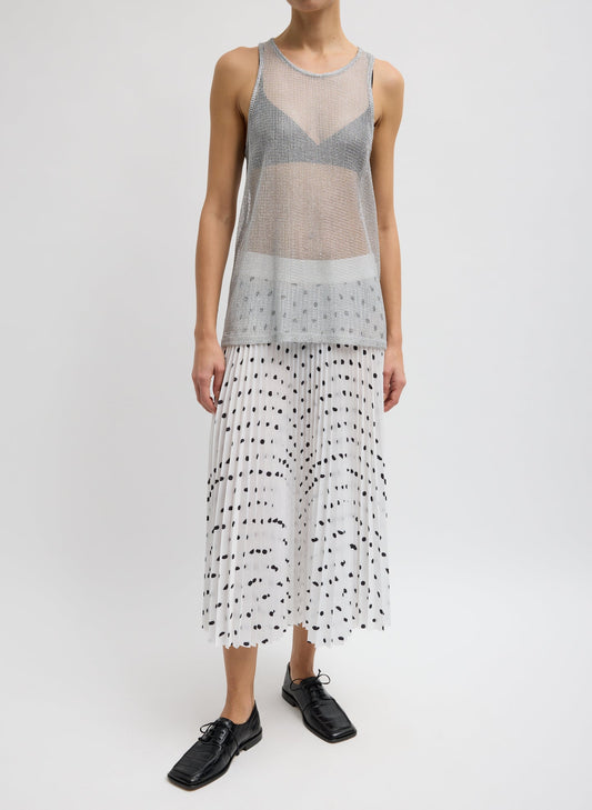 Tibi White/Black Multi Scribble Dot Print Pull On Pleated Skirt