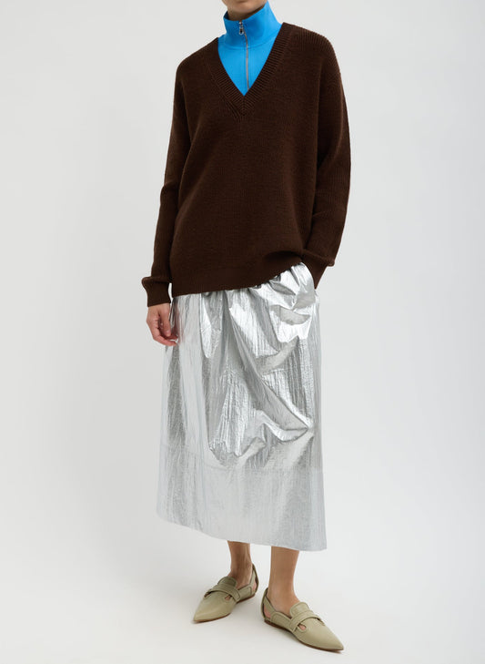 Tibi Silver Silver Metallic Nylon Pull On Full Skirt