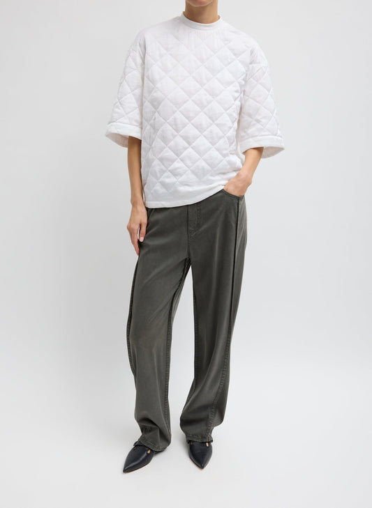 Tibi Grey Garment Dyed Stretch Twill Tuck Pant